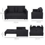Canapé-lit 2 places convertible 2 en 1 avec 2 coussins et coffre de rangement intégré 152 x 101 x 81 cm gris foncé