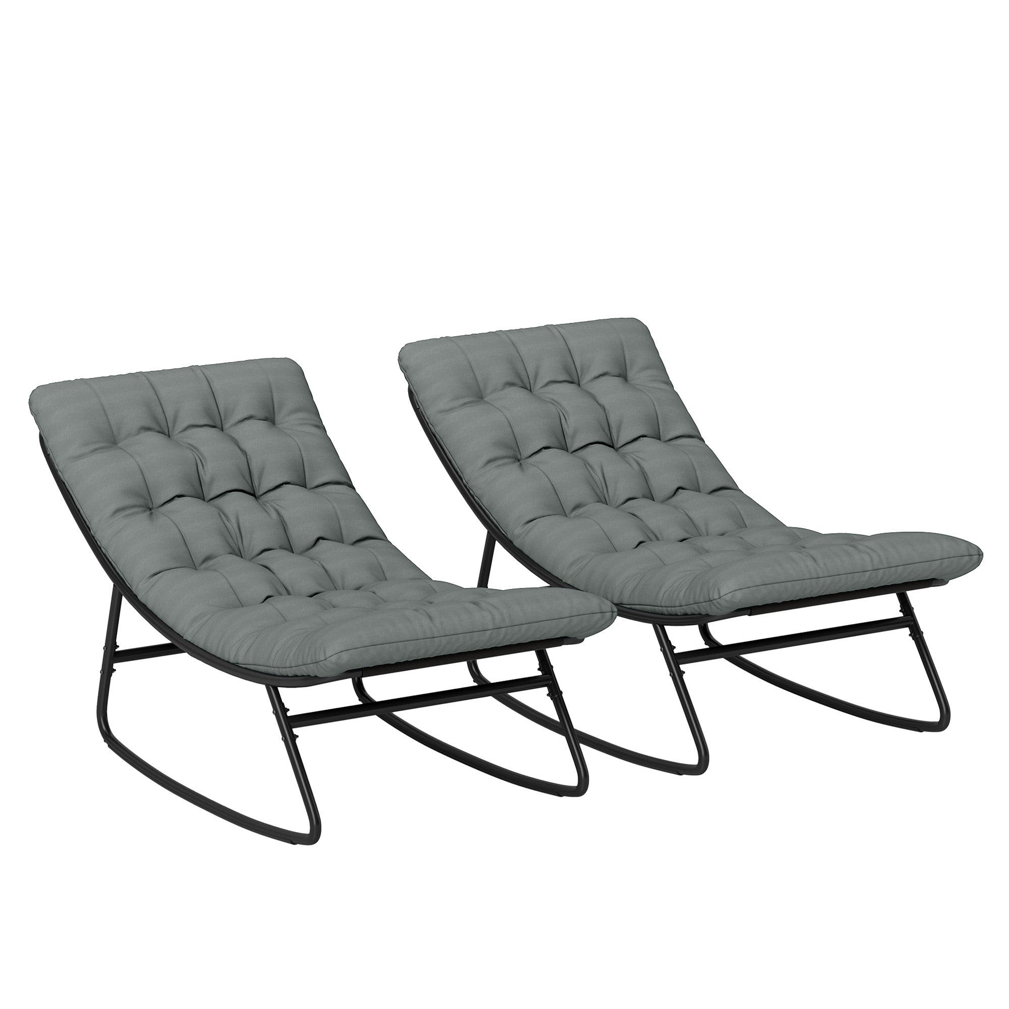 Lot de 2 fauteuils à bascule extérieur avec coussins épais, siège tissu textilène respirant et cadre en acier, gris