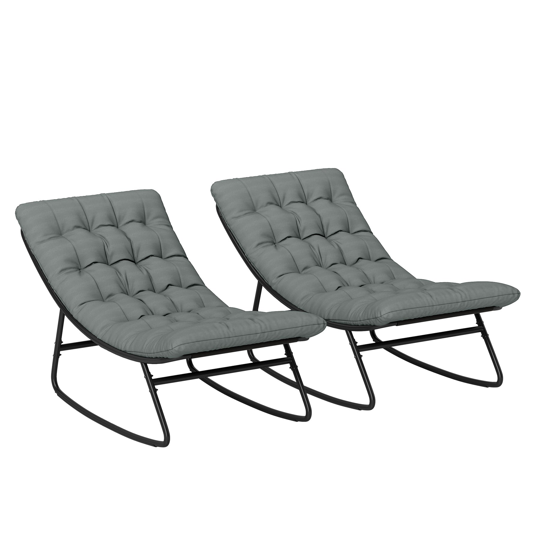 Lot de 2 fauteuils à bascule extérieur avec coussins épais, siège tissu textilène respirant et cadre en acier, gris
