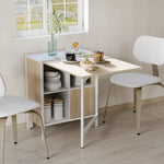 Mesa de cocina plegable para 4 personas, mesa de comedor con 4 nichos integrados para espacios pequeños, dim. desplegada 169L x 62an x 75Al cm, MDF roble claro, acero blanco