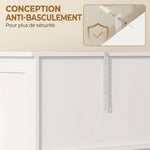Meuble de salle de bain haut, meuble de rangement avec 6 portes dont 2 vitrées et 2 persiennes, étagère réglable, blanc