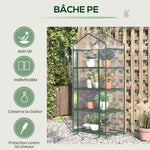 Serre de Jardin PVC avec Étagères 4 Niveaux, Serre de Balcon, Bâche Renforcée 140g/m², Châssis en Acier, Porte Zippée Enroulable, pour Légumes et Plantes, Extérieur, 70x50x160cm, Transparente