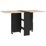 Table pliante de cuisine salle à manger amovible sur roulettes 75 x 140 x 74 cm coloris chêne et noir