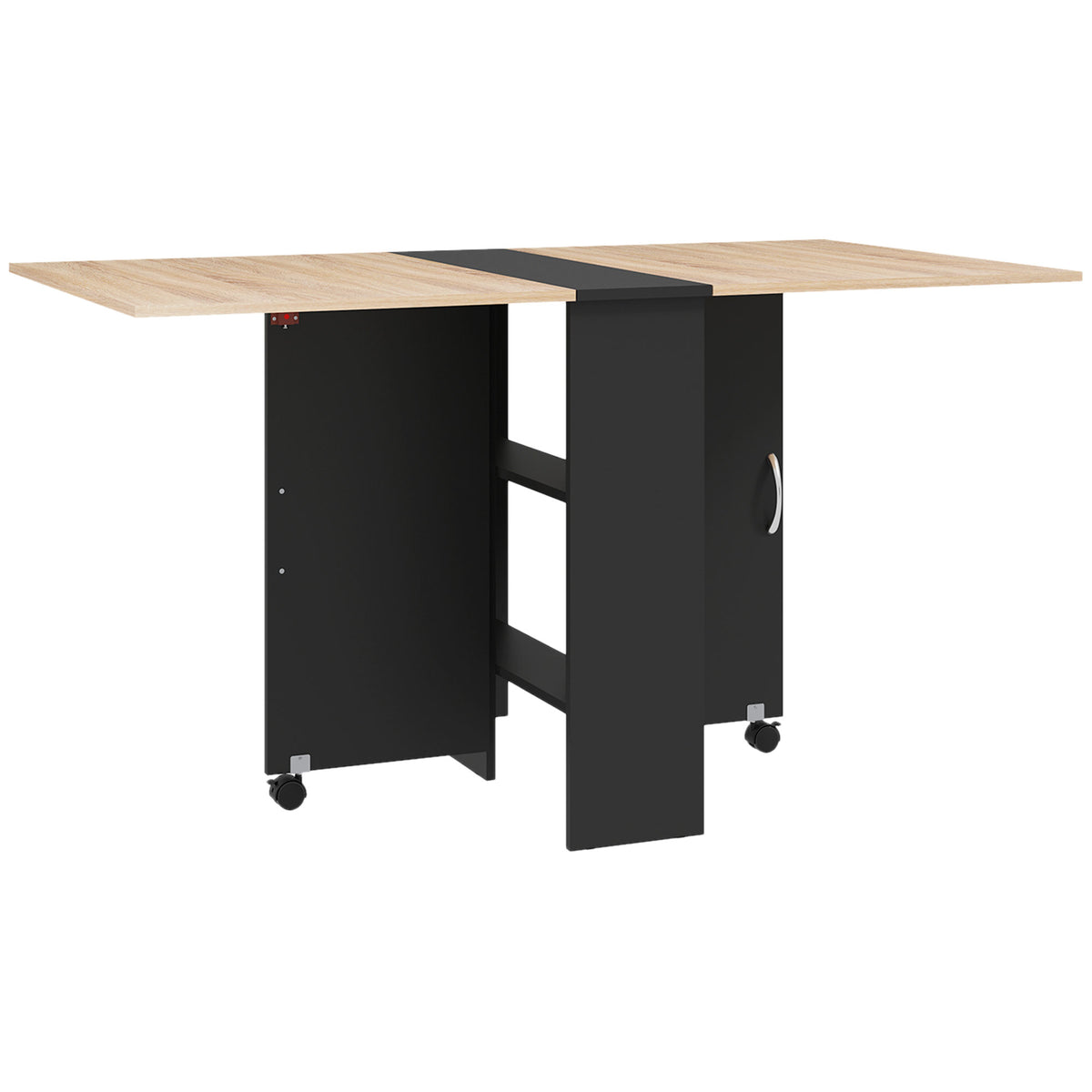 Table pliante de cuisine salle à manger amovible sur roulettes 75 x 140 x 74 cm coloris chêne et noir