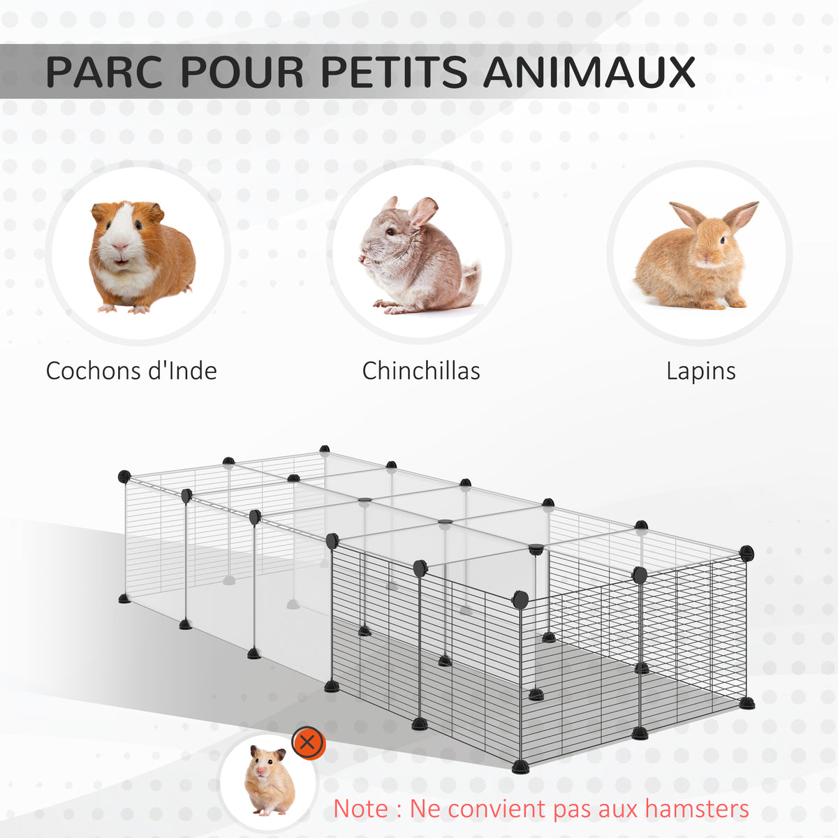 Lot de 2 enclos pour petits animaux design DIY cage modulable pour cochon d'Inde lapin chinchillas