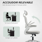 Chaise Bureau Ergonomique, Fauteuil de Bureau en Maille avec Accoudoirs Rabattables, Hauteur Réglable, 64x62x115cm, Gris