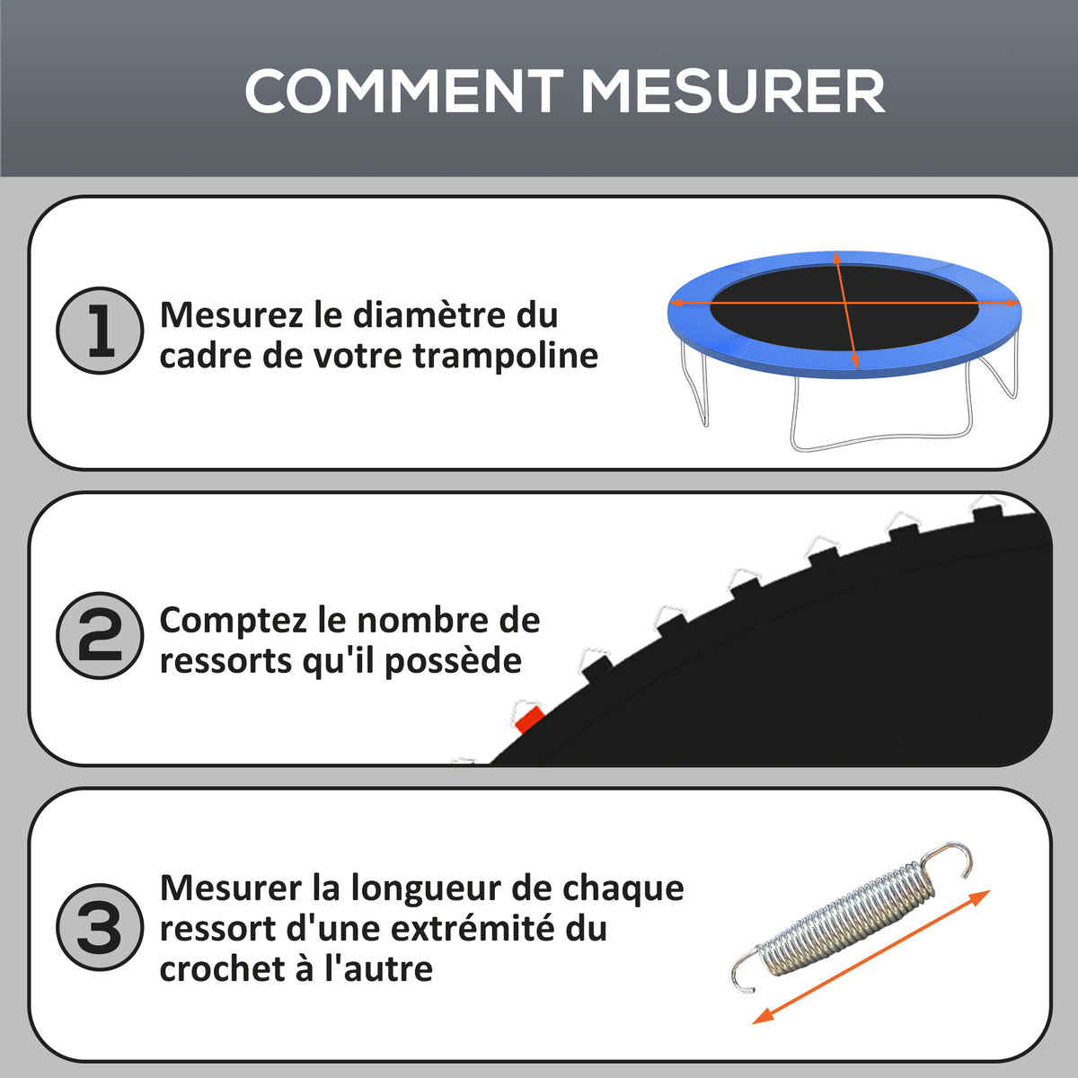 Tapis de rechange pour trampoline tapis de saut de remplacement, compatible trampoline Ø 2,4 m et ressorts de 14 cm