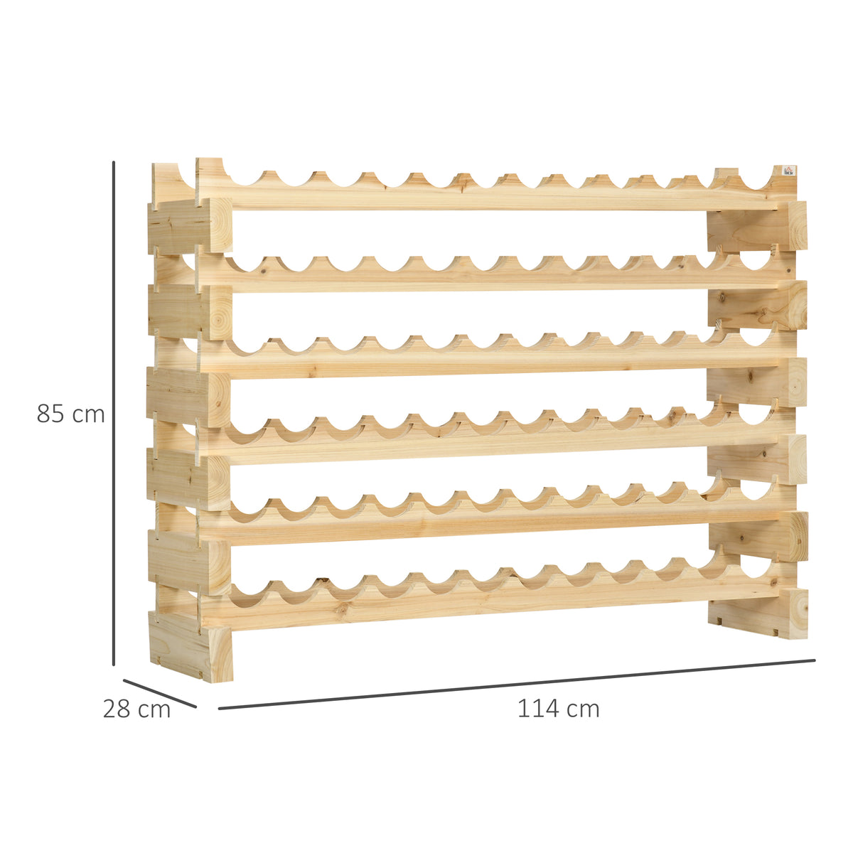 Casier à bouteilles pour 72 bouteilles, étagère à vin avec 6 niveaux modulable et superposable, casier à vin en bois de sapin massif, pour cave, bars, sous-sols, 114x28x85cm, bois naturel