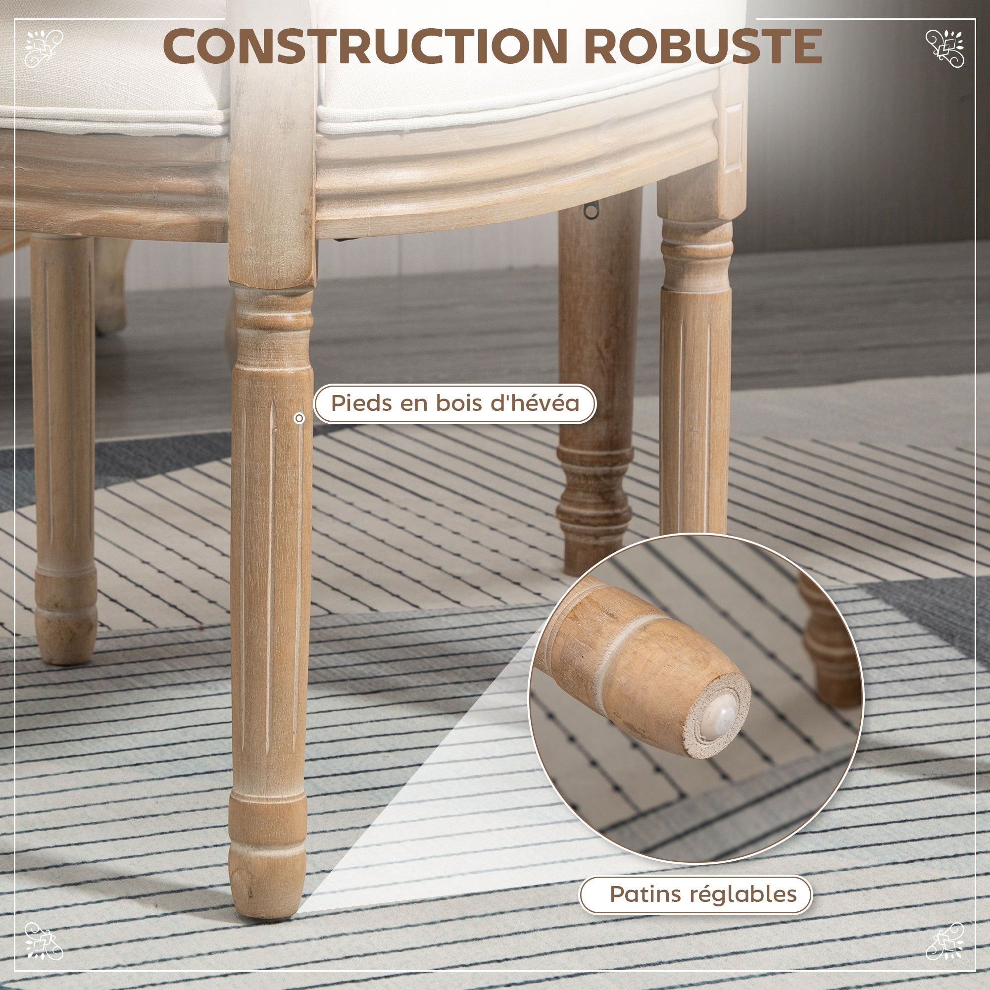 Set de 2 sillas de comedor - Silla de salón medallón estilo Luis XVI - Madera maciza tallada, patinada - Respaldo de rejilla - Aspecto lino crema