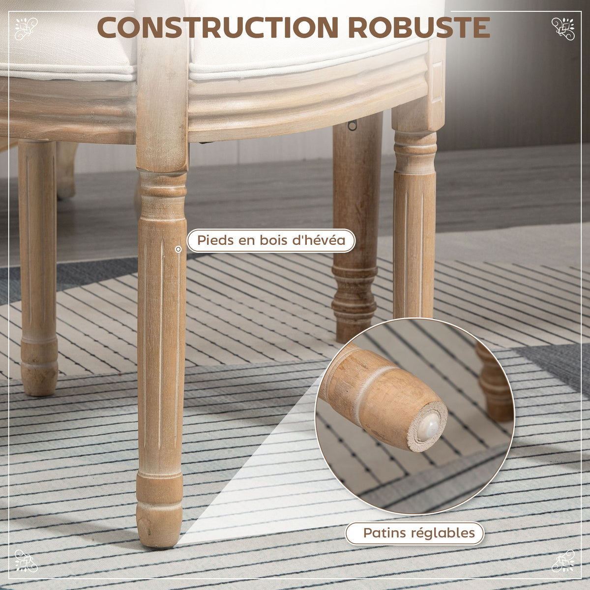 Set de 2 sillas de comedor - Silla de salón medallón estilo Luis XVI - Madera maciza tallada, patinada - Respaldo de rejilla - Aspecto lino crema