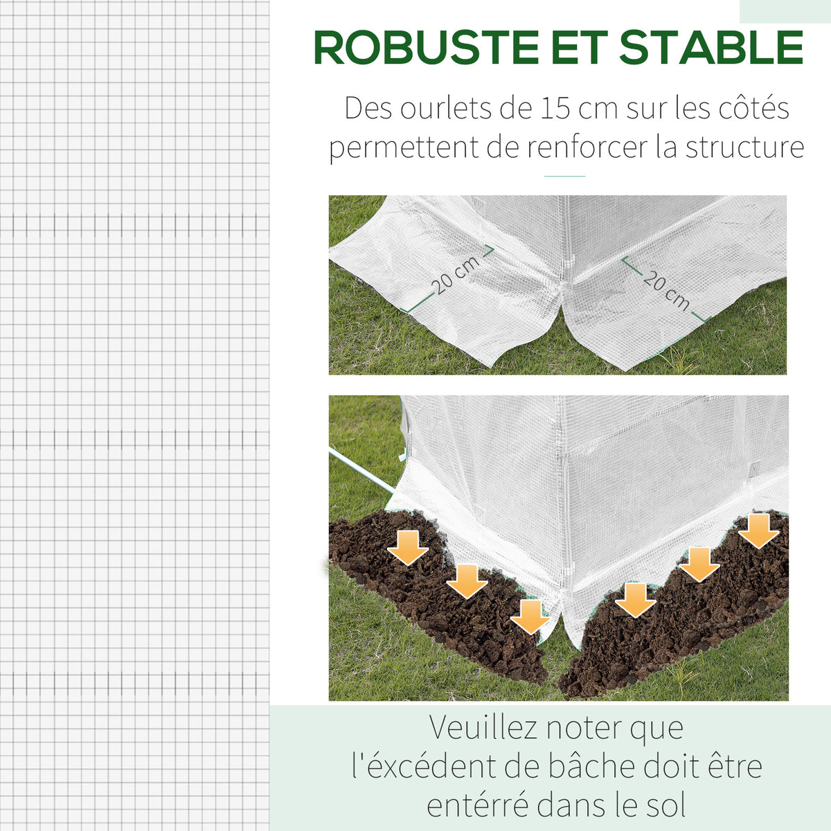 Bâche de Rechange Serre Tunnel 18 m², bâche 6L x 3l x 2H m PE Anti-UV imperméable 12 fenêtres + Porte Enroulable zippée