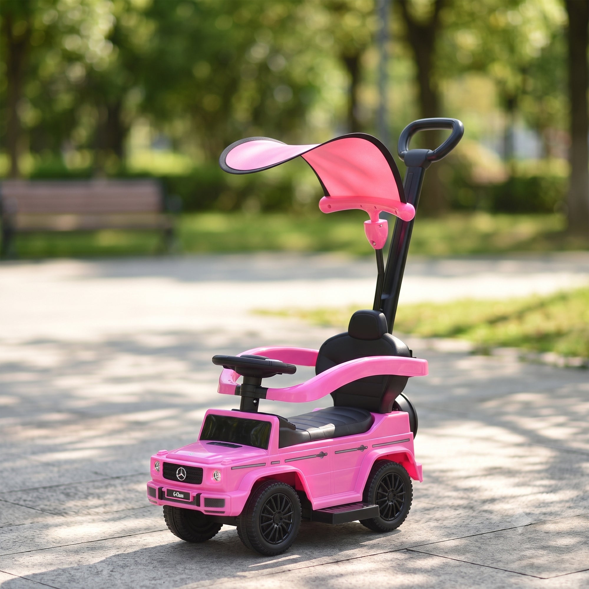 Toddler Ride-On Car, Multi-Functional, 12-36 Months, with Horn, Footrests, Guardrail, and Parasol, Pink