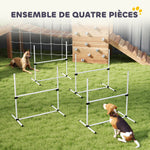 Agility pour Chiens, Kit Agility Chien Parcours, Set de 4 Obstacles Professionnels Hauteur Réglable, Système de Maintien au Sol, Sac de Transport, Jeux Intéressants, Entraînement, Blanc