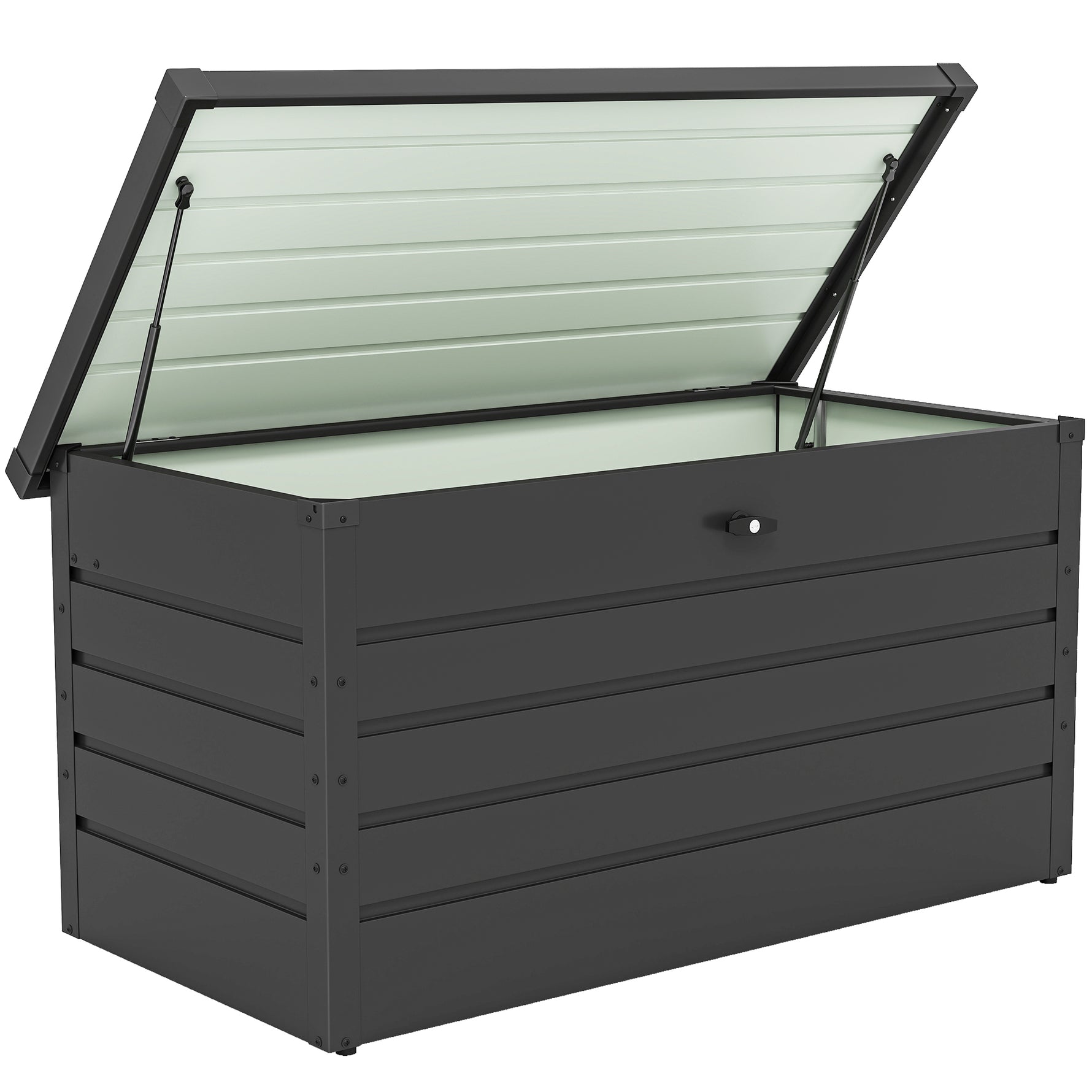 Coffre de rangement exterieur XXL 311L coffre de jardin acier galvanisé verrouillable vérin à gaz 120x62x62cm gris foncé