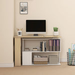 Bureau d'angle bureau informatique modulable bibliothèque intégrée + étagère 3 niveaux blanc et bois naturel