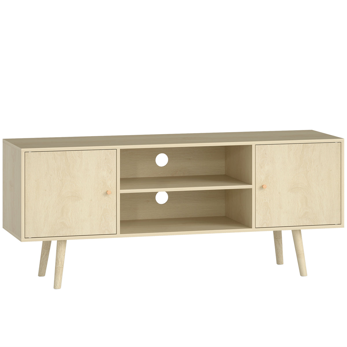 Meuble TV meuble télé pour téléviseur jusqu'à 55 pouces 2 placards et 2 étagères ouvertes 120x34x50cm effet bois naturel