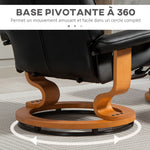 Fauteuil de relaxation inclinable avec repose-pied, pivotant, cadre en bois , revêtement synthétique noir