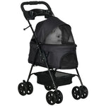 Poussette Buggy Pliable Chien Chat Panier Rangement Porte-Gobelets Tissu 300D Oxford Imperméable 4 Roues Noir