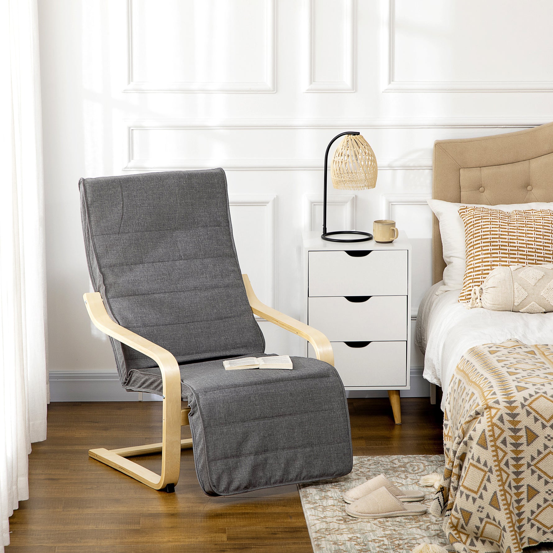 Fauteuil Luxe Confort et Relaxation avec Repose-Pied réglable déhoussable 94 x 66,5 x 100 cm cm Bois Massif Gris