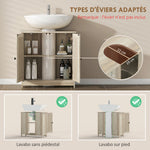 Meuble sous Lavabo, Meuble de Salle de Bain Placard à 2 Portes, Étagère Réglable, Anti-Humidité, 60 x 30 x 60 cm, Gris