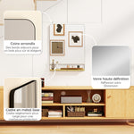 Miroir mural 80 x 60 cm avec étagère en bois, miroir rectangulaire moderne avec cadre en métal, noir