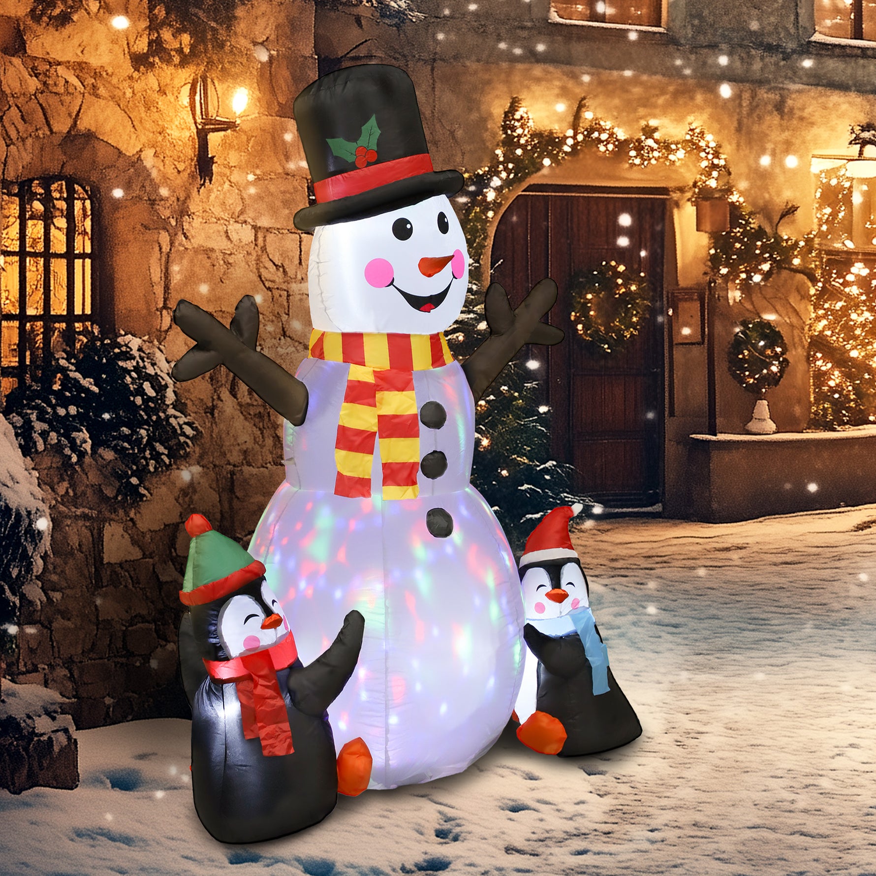 Bonhomme de neige et pingouins gonflable de Noël de 180 cm avec lumières LED, décoration de Noël intérieur et extérieur