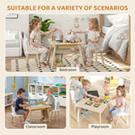 Ensemble 1 table et 2 chaise 3 pièces pour enfants avec plateau réversible espace de rangement bois naturel