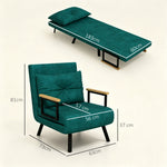 Fauteuil convertible 1 place fauteuil-lit chauffeuse 3 en 1 dossier réglable oreiller tissu velours 63x73x81cm vert