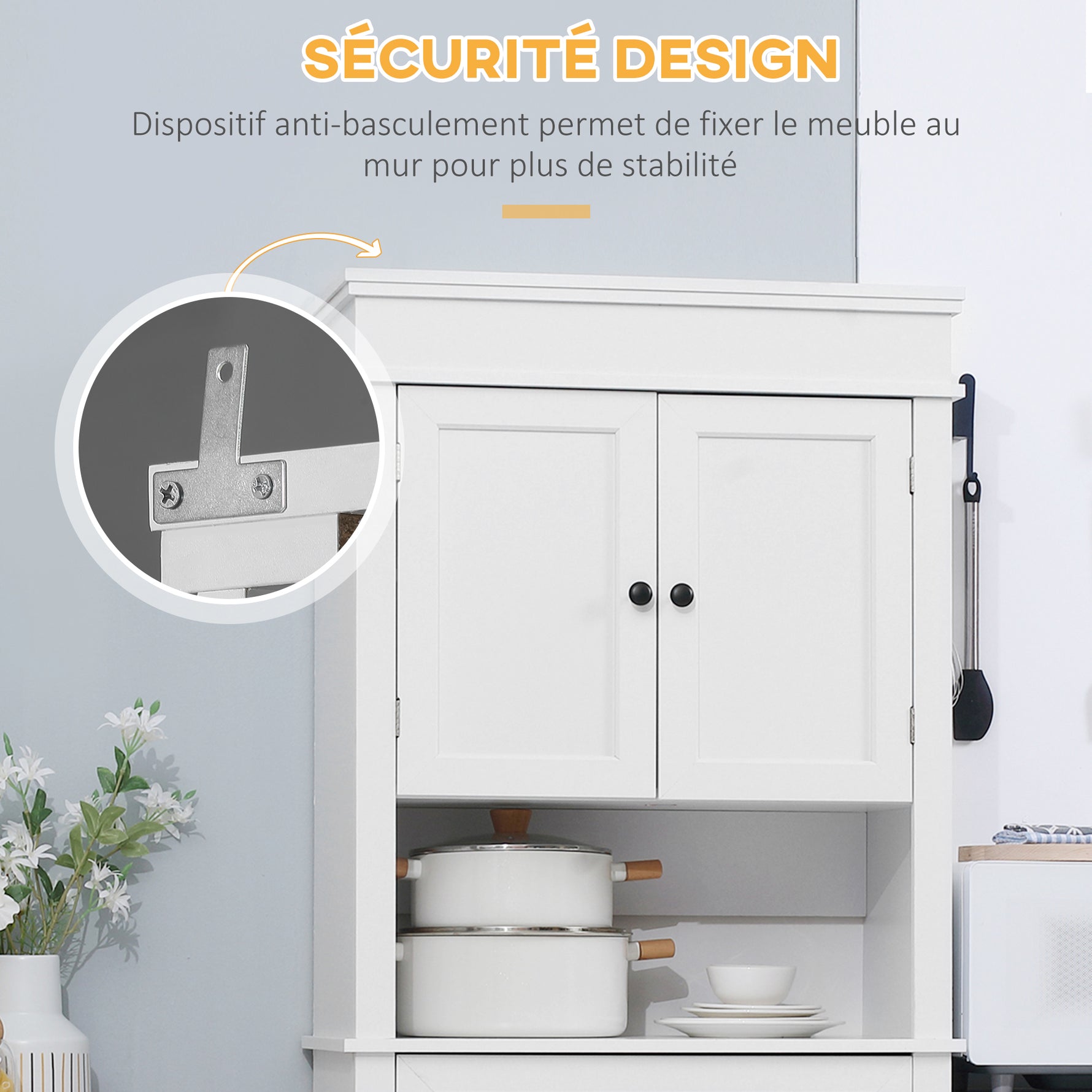 Buffet de cuisine armoire de cuisine multi-rangements 2 placards 2 portes tiroir niche MDF panneaux particules E1 blanc