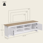 Meuble TV 175 cm, Meuble Télé pour Téléviseur jusqu'à 55 Pouces avec 2 Portes et 4 Compartiments Ouverts, Chêne et Blanc