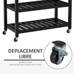 Chariot de service desserte de cuisine à roulettes 2 étagères 2 tiroirs noir bois naturel