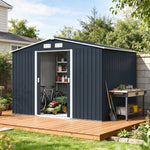 Abri de jardin 5,4 m² 2,77 x 1,95 x 1,92 m kit de fondation porte coulissante ventilations acier galvanisé, gris foncé