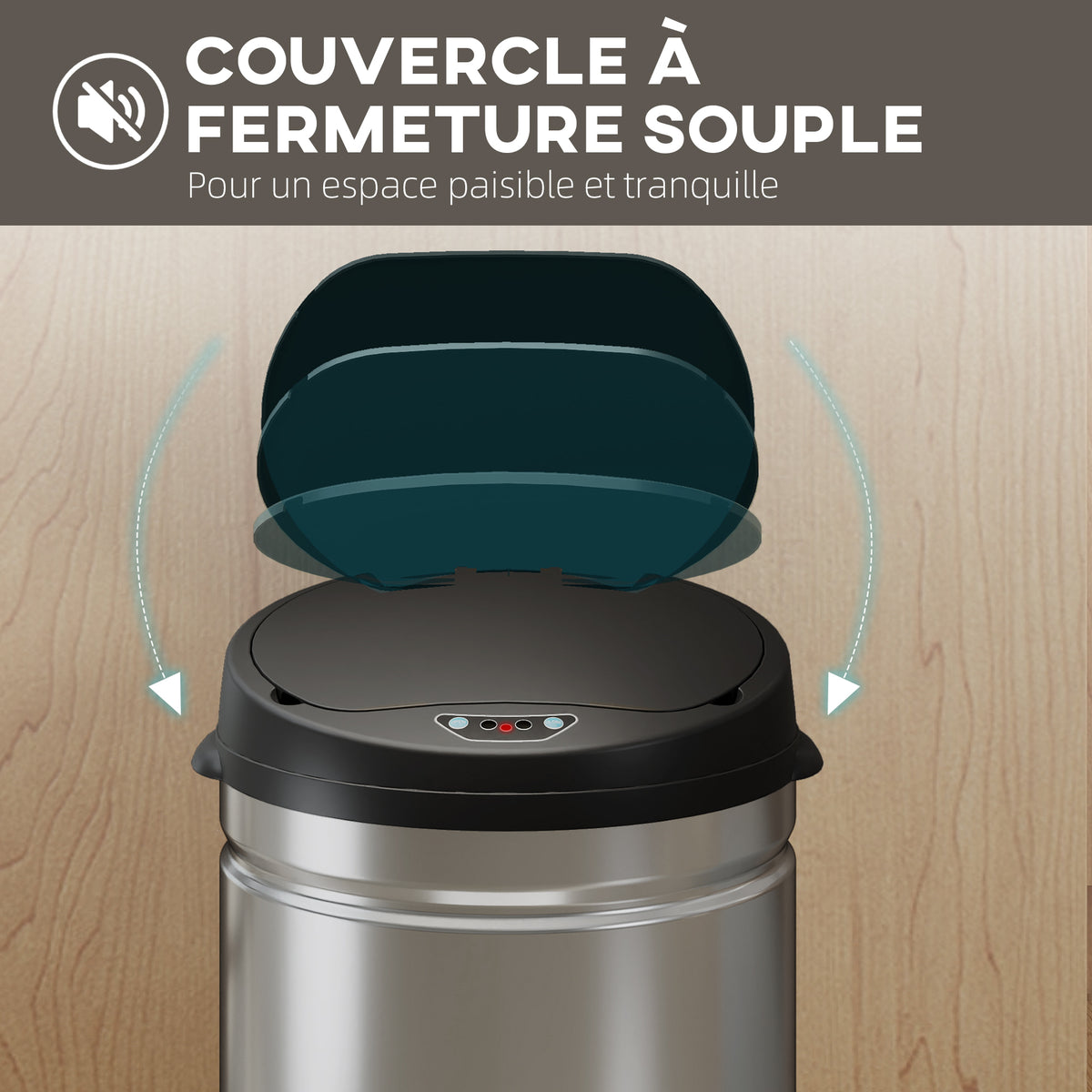 Poubelle cuisine automatique 42L acier inoxydable, poubelle à couvercle à fermeture en douceur, 30,5x30,5x68cm, argent