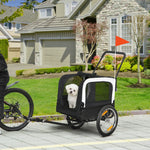 Remorque vélo jogger 2 en 1 pour animaux de compagnie drapeau roue avant pivotante réflecteurs noir
