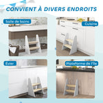 Marche pied enfant marchepied enfants 2 marches pour enfants 3 à 8 ans en bois charge max. 20 kg blanc