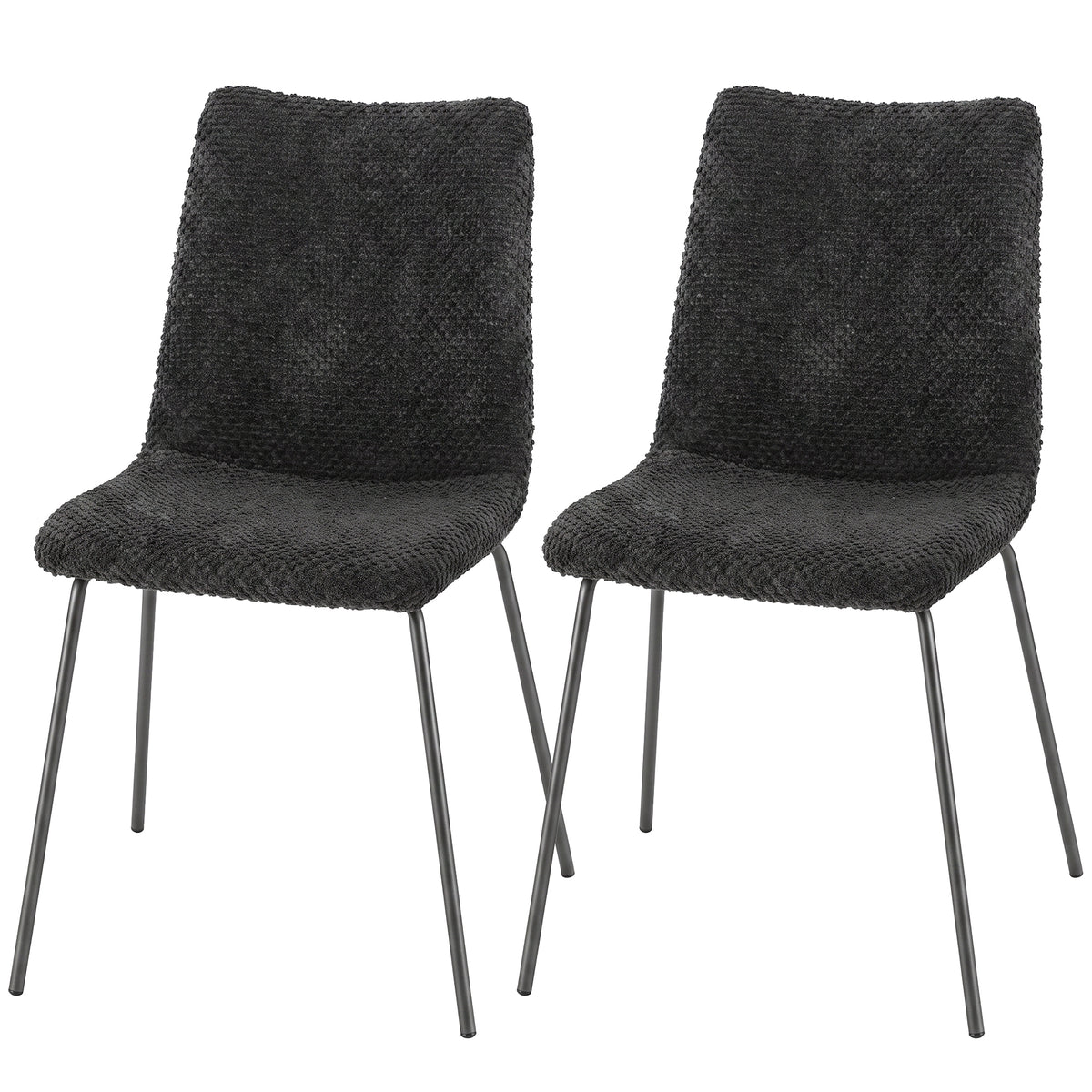 Juego de 2 sillas de comedor, sillas de cocina tapizadas en terciopelo, respaldo curvado, patas de metal, gris oscuro