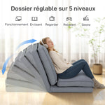 Fauteuil de sol pliable en velours côtelé, matelas de sol avec dossier réglable en 5 positions, 59 x 230 x 15 cm, gris