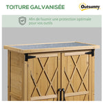 Abri de jardin armoire de jardin 3 étagères 2 portes toit en tôle galvanisé étanche bois sapin 75 x 40 x 90 cm jaune