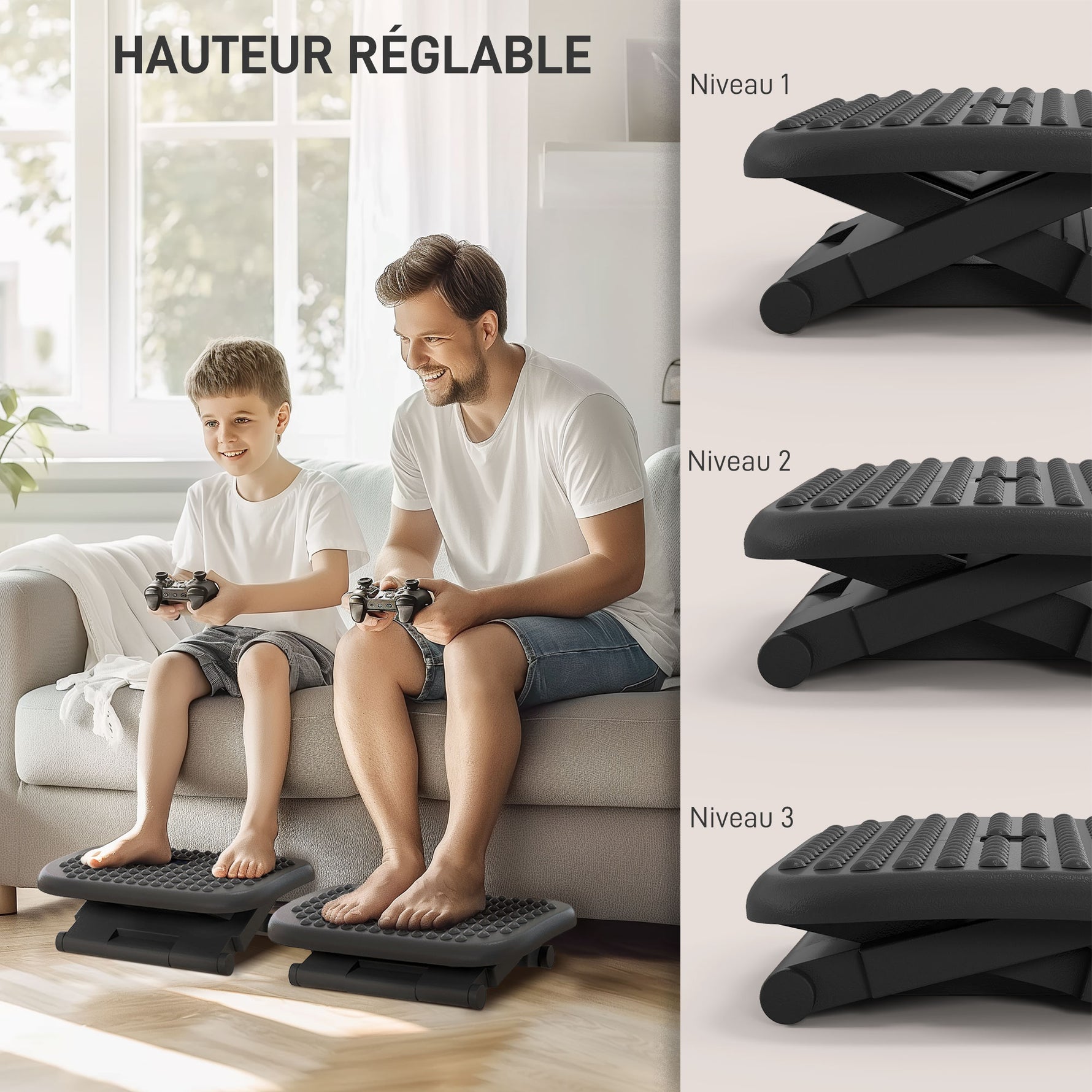 Repose-pieds ergonomique de bureau hauteur et inclinaison réglables 46 x 35 cm noir
