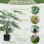 Lot de 2 plantes artificielles intérieures 65 cm, arbre artificiel avec pot en plastique et flocage, vert