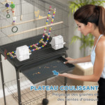 Cage à oiseaux sur roues 46 x 36 x 120 cm 2 mangeoires 2 perchoirs étagère cage pour perruche calopsitte conure pinson canaris