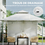 Pavillon Tonnelle de Jardin Toit Double Rideaux et Poches de Rangement Crochet de Plafond 3 x 3 m Crème