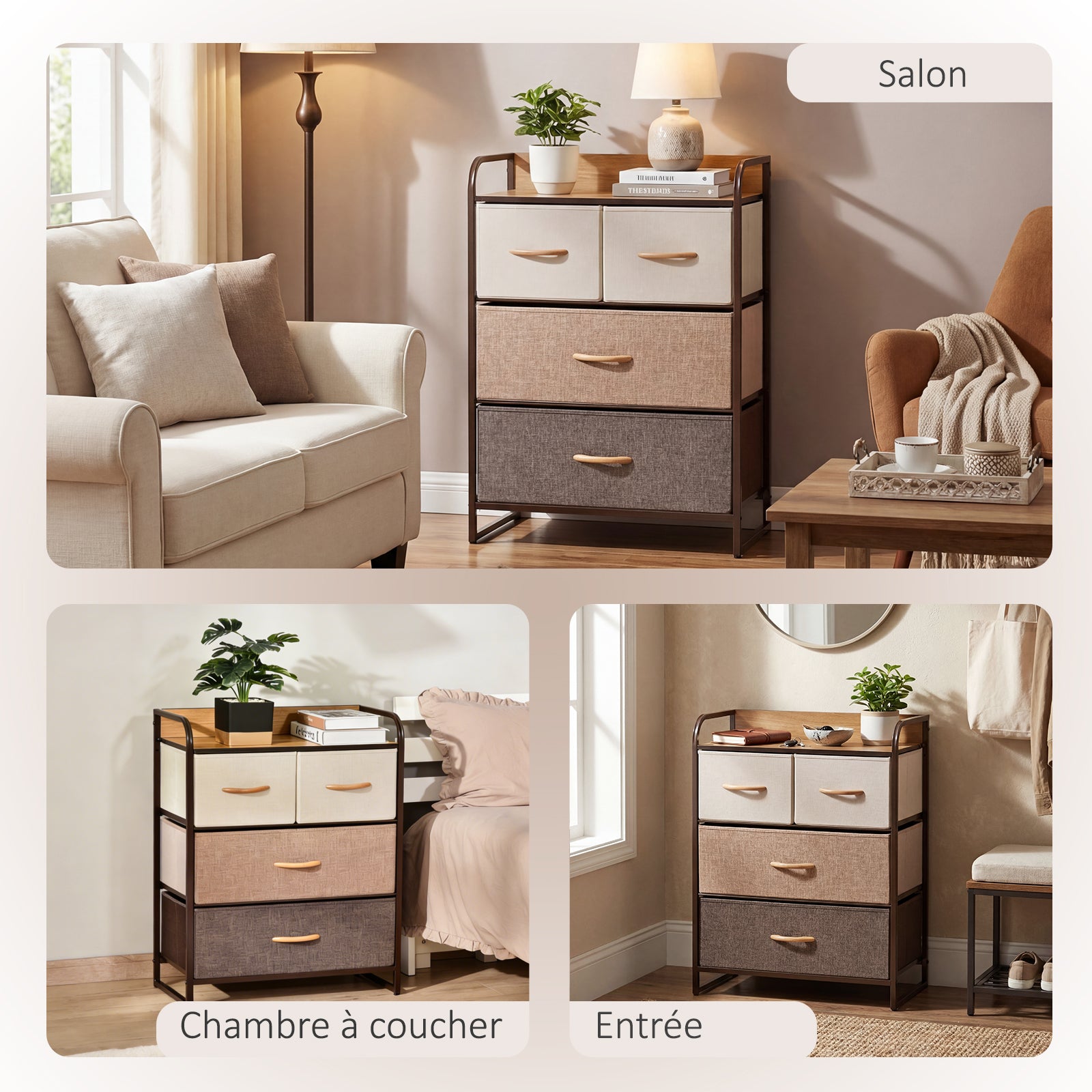 Meuble de Rangement chiffonnier 4 tiroirs en Tissu 58 x 29 x 78,5 cm multicolore