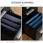 Caisson de bureau rangement bureau sur roulettes 3 tiroirs 1 verrouillable 1 trieur dossiers en bois noir