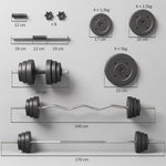 Hantel-Set 50 kg 3-in-1, Verstellbare Gewichte mit PP-Beschichtung, Rutschfester Stange, Sicherung, Schwarz