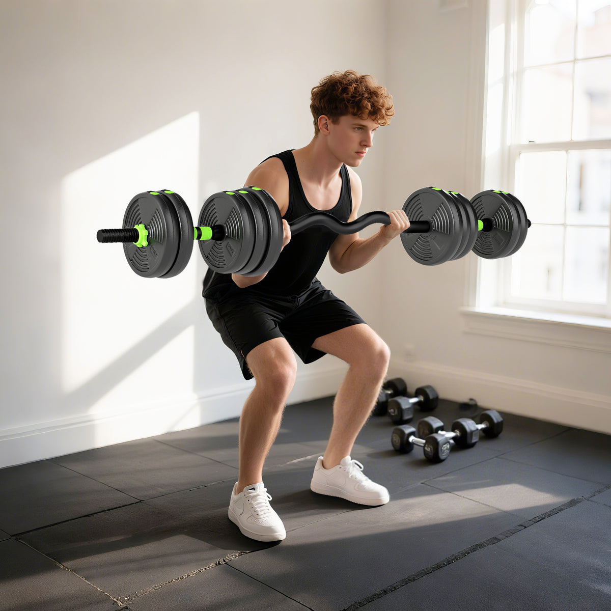 Kit haltères musculation haltères réglables 20 kg 3 en 1, ensemble de poids réglable avec barre d'extension noir