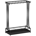 Steel Umbrella Stand with 21 Slots, 24 Hooks, Removable Drip Tray and Shelf, 50x24x68cm, Black