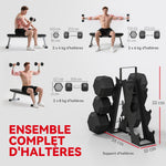 Ensemble d'Haltères Hexagonaux avec Support, Haltères Revêtus de Caoutchouc, Poignées Antidérapantes en Chrome, Noir