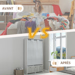 Armadio guardaroba armadio contenitore con asta appendiabiti, tende e 3 cassetti in tessuto rimovibili, 105 x 48 x 160 cm, bianco