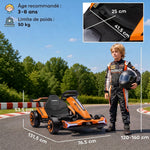 Kart Électrique pour Enfants 12 V, Go Kart, 2 Moteurs, Siège Réglable, Batterie au Lithium, Démarrage Progressif, Orange